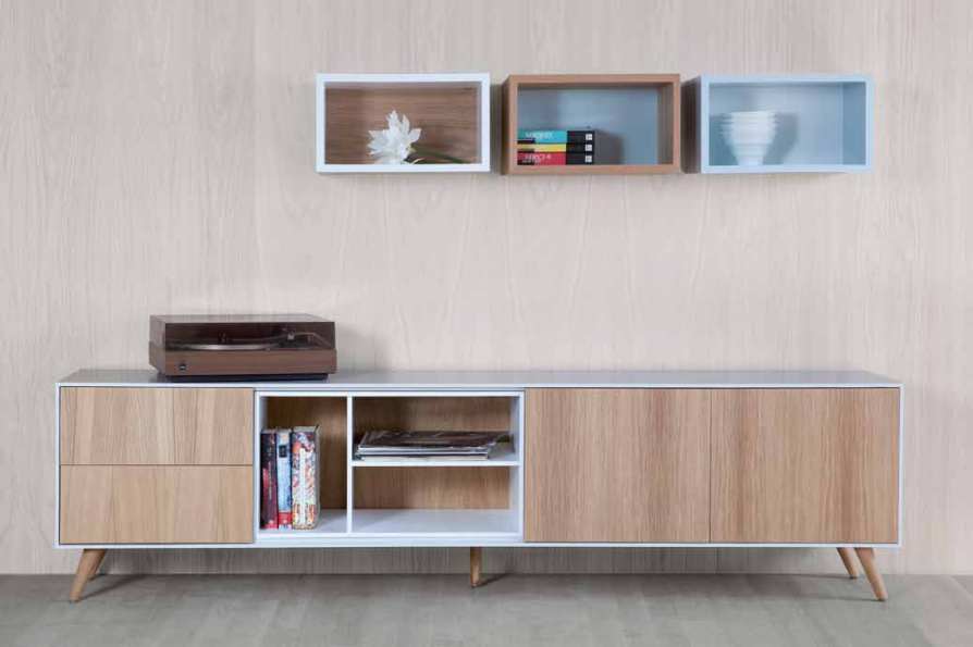 Mueble tv chapa madera natural y blanco - Comprar muebles tv