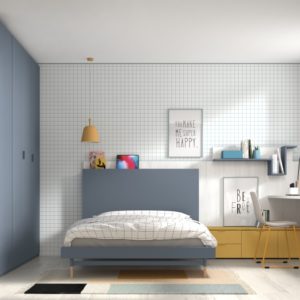 Dormitorio juvenil con compacta con cajones, escalera, armario y zona  estudio - Tocamadera